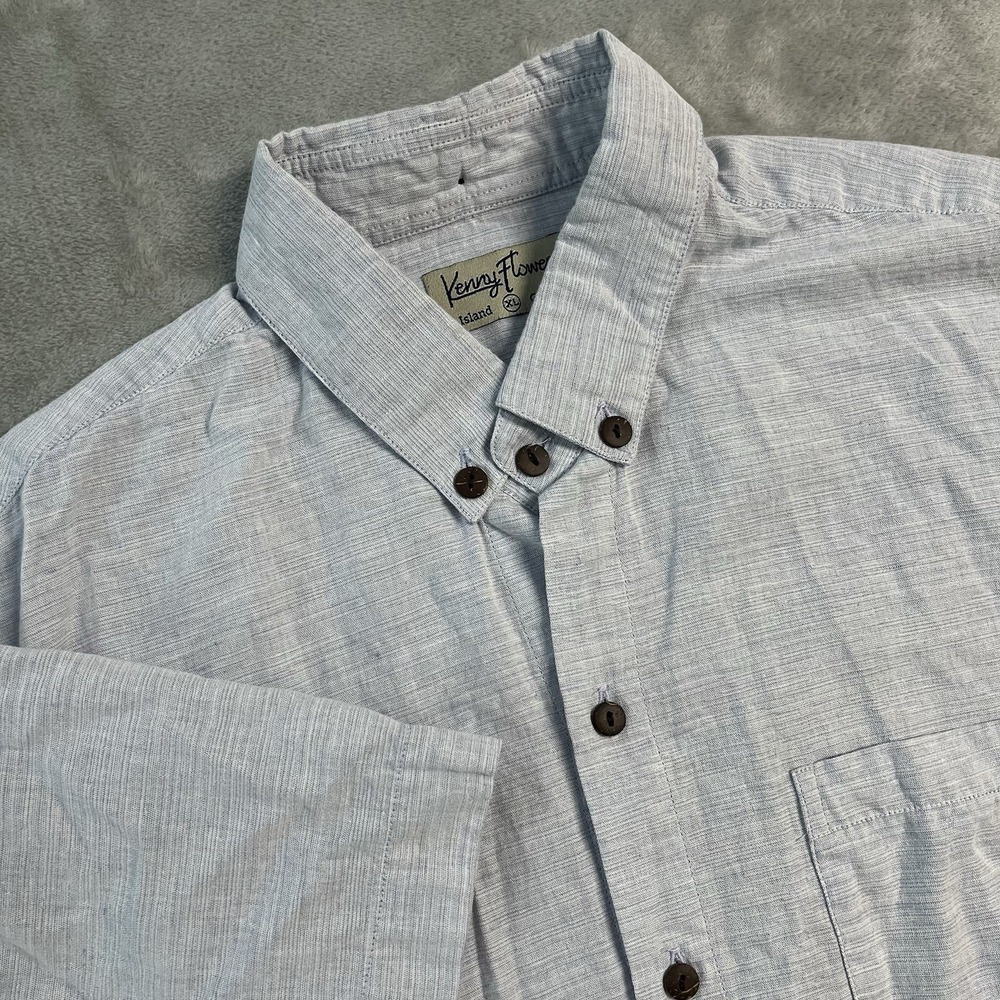 Kenny Flowers 100% Linen Button Shirt Mens XL Blue Island Classics Bali Beach